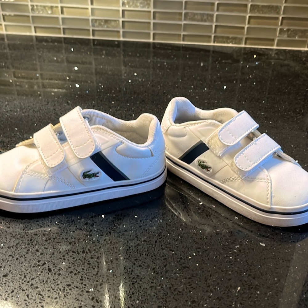 Lacoste White and Blue Sneakers with Velcro Straps